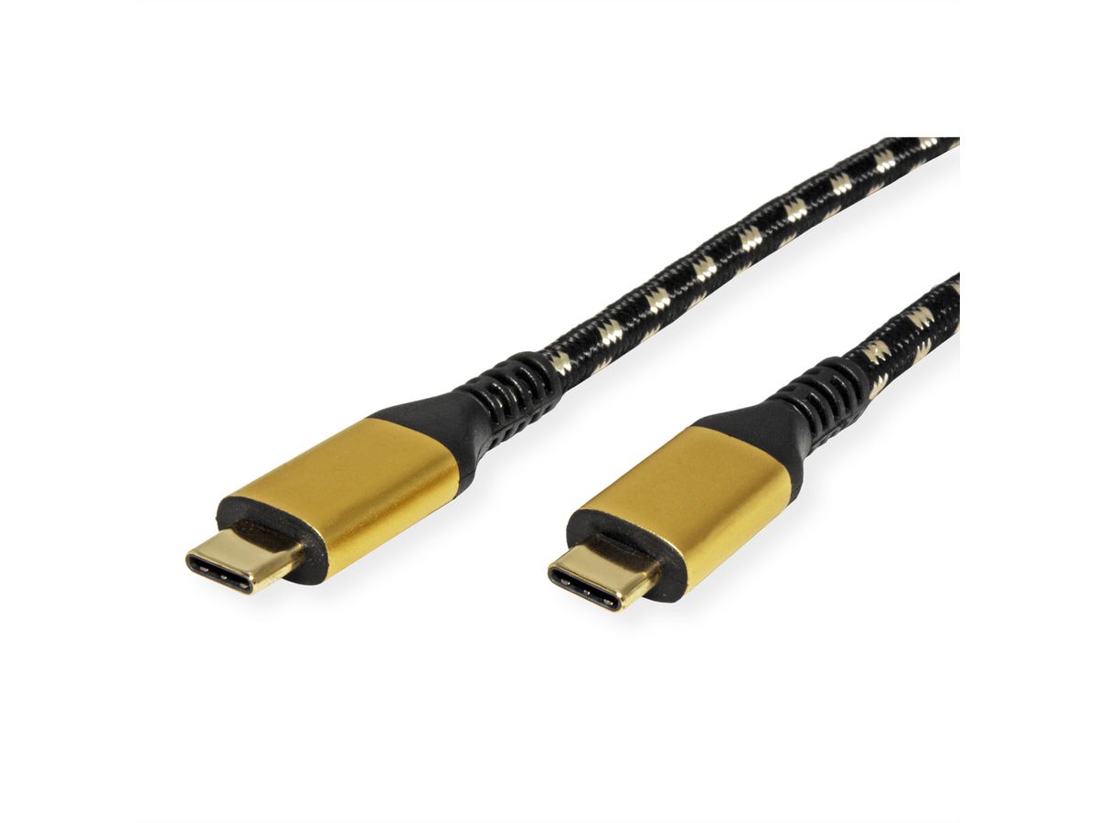 ROLINE GOLD USB4 Gen3x2 Kabel, C–C, ST/ST, 40Gbit/s, 100W, schwarz / gold, 1 m