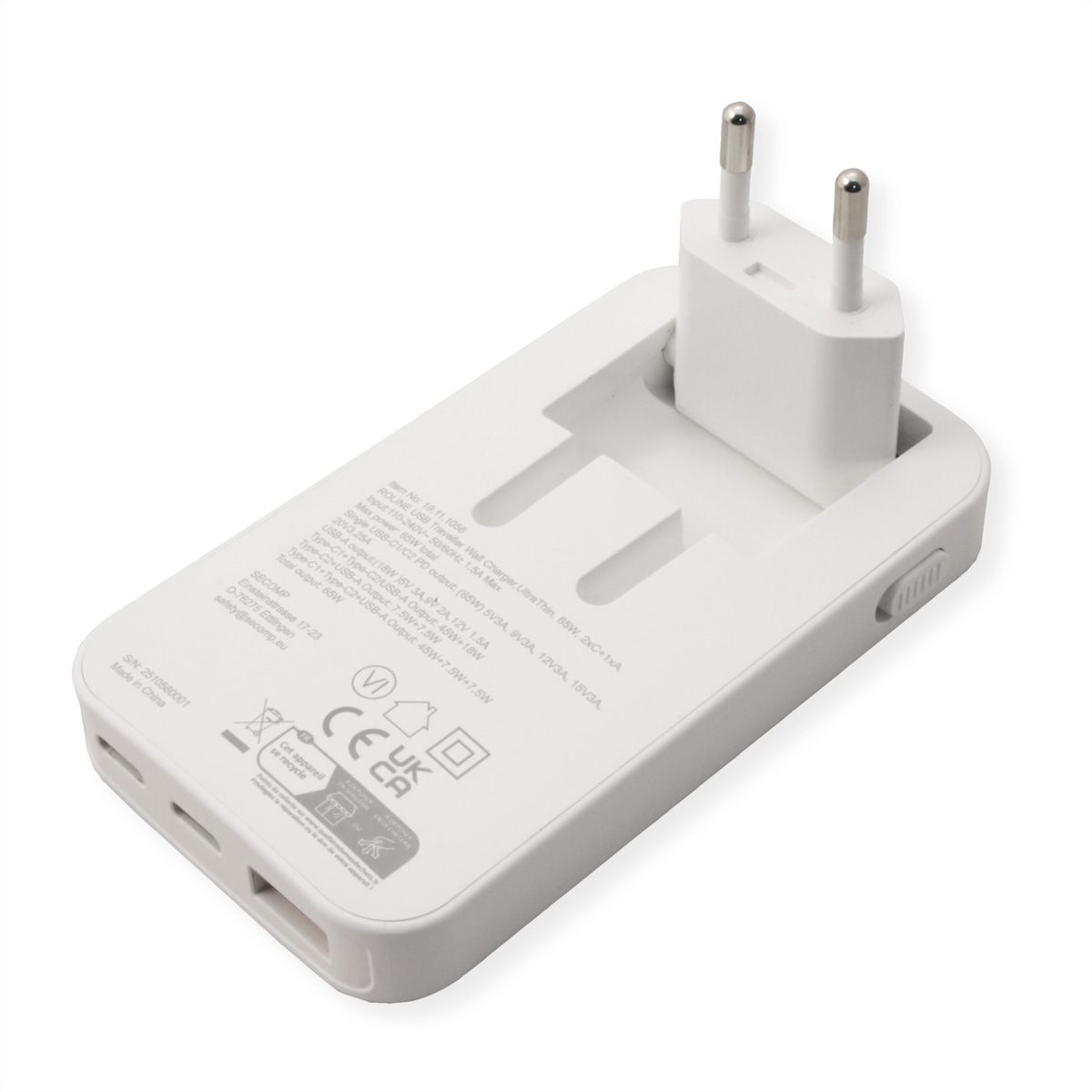 ROLINE USB Charger, schlank, mit klappbarem Euro-Stecker, 65W