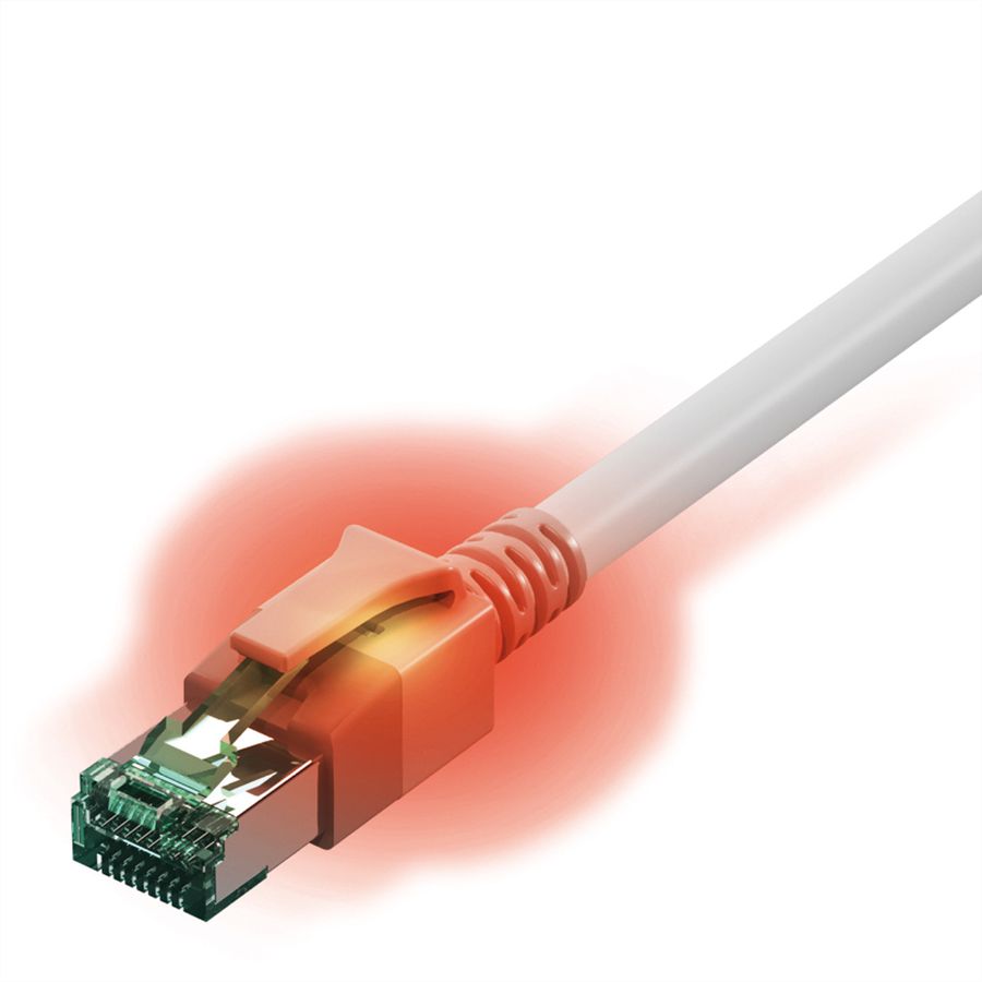 EasyLan DualBoot LED Patchkabel RJ45 S/FTP Cat.6A (Class EA), mit saCon Stecker, LSOH, weiß, 1,5 m