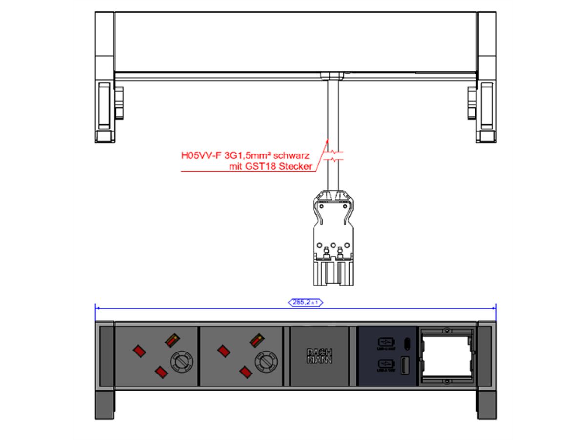 BACHMANN DESK2 2xUK 1xUSB A/C 22W 1xCM, 0,2m GST18 INOX United Kingdom
