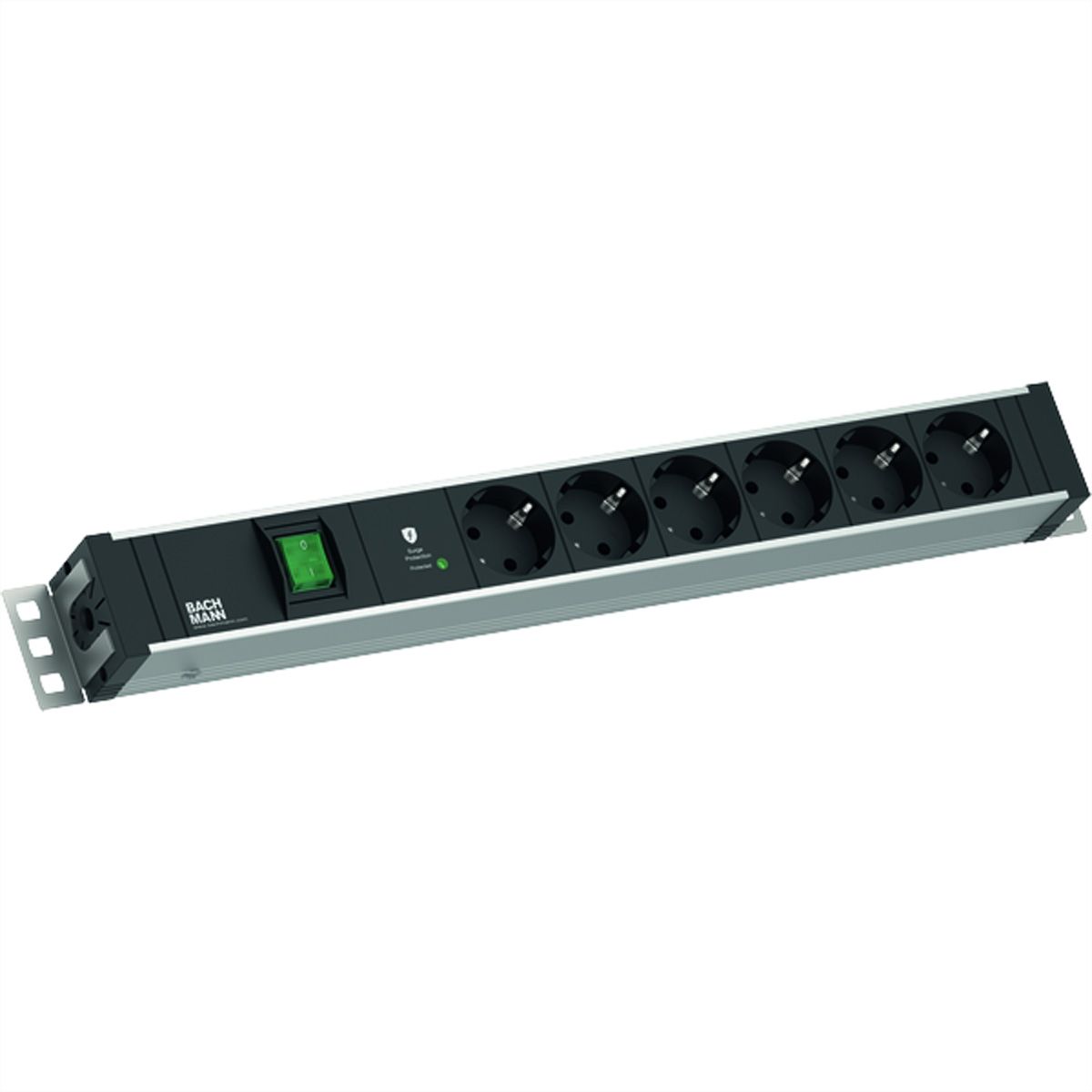 BACHMANN 19" 1,5HE 6xCEE7/3 1xSchalter 1xSPD-Plus 2,0m CEE7/7