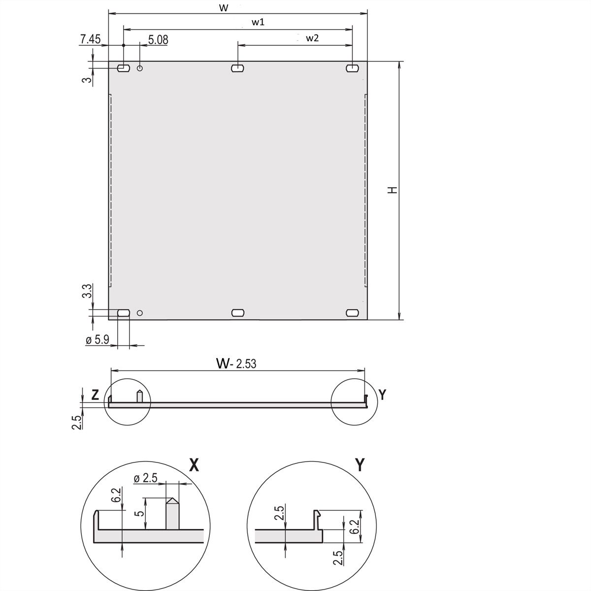 SCHROFF Frontplatten, U-Profil, schirmbar - TEILFRONTPLATTE 6HE 7TE