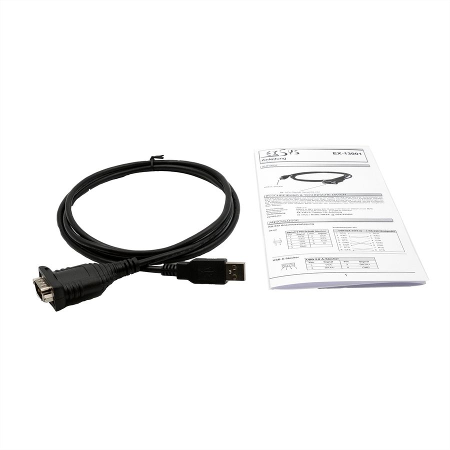 EXSYS EX-13001 USB 2.0 zu 1 x Seriell RS-232 Kabel mit 9 Pin Stecker FTDI Chip-Set