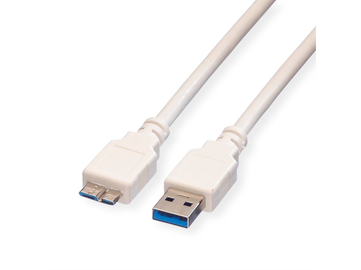 VALUE USB 3.2 Gen 1 Kabel, A ST - Micro B ST, weiß, 0,8 m