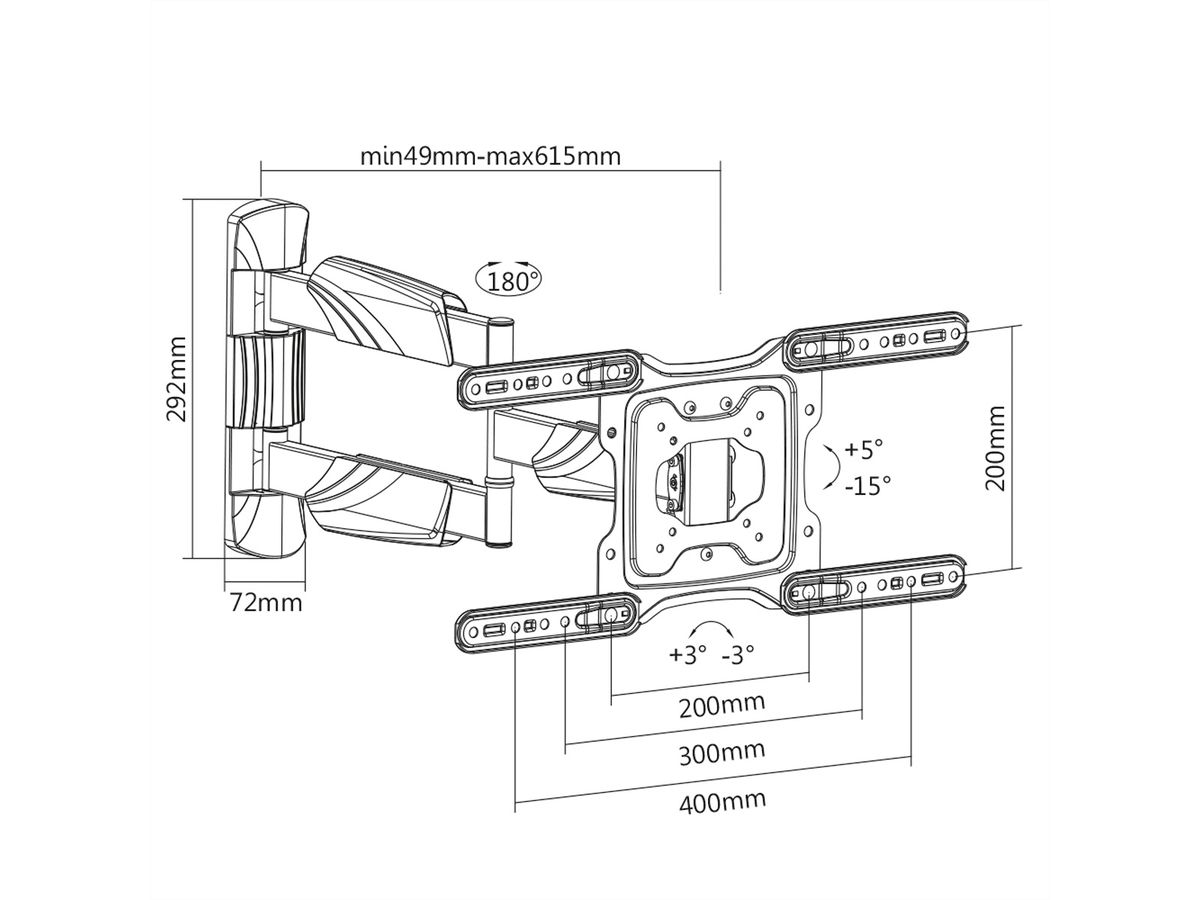 VALUE LCD-/TV-Wandhalterung, 4 Gelenke, bis 55 Zoll, bis 35 kg