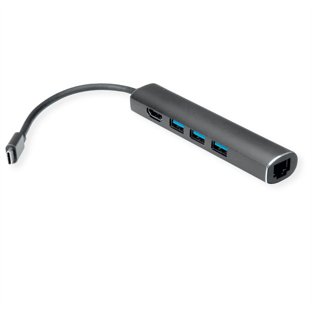 VALUE USB-C Dockingstation, HDMI 4K, 3x USB Typ A, Gigabit Ethernet, grau