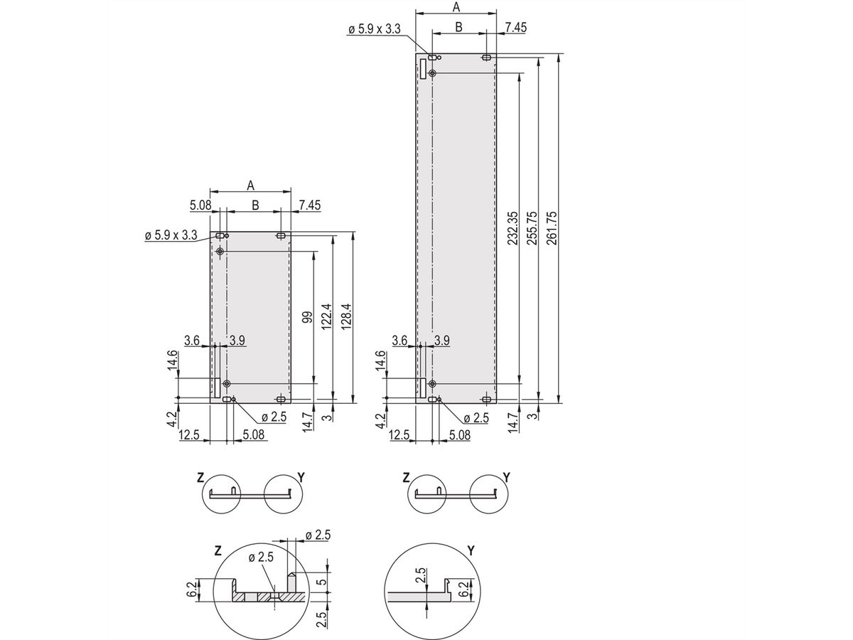 SCHROFF Frontplatte geschirmt für Steckbaugruppe mit Aushebegriff in Trapezform - FRONTPROFIL 3HE 10TE