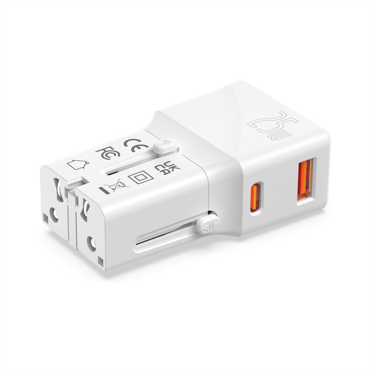 VALUE USB Reise-Charger mit Euro-Flach-/UK-/US-Stecker, 2 Port (Typ-A QC3.0, Typ-C PD), 25W