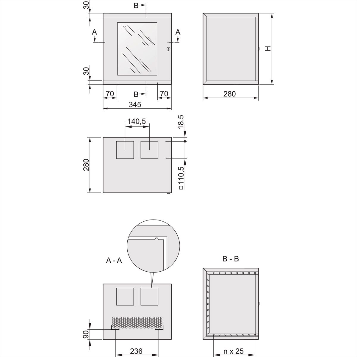 SCHROFF EPCASE 10"-Gehäuse 4 HE mit Glastür, (HxBxT) 262x345x280mm