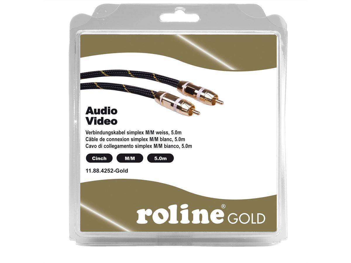 ROLINE GOLD Cinch-Verbindungskabel simplex ST/ST, weiss, Retail Blister, 5 m