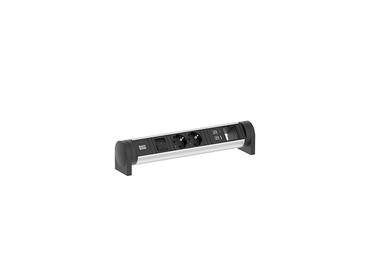 BACHMANN CYCLE Desk 2xCEE7/3 1xSchalter 1xCM 1xUSB A/C 22W 0,2m GST18