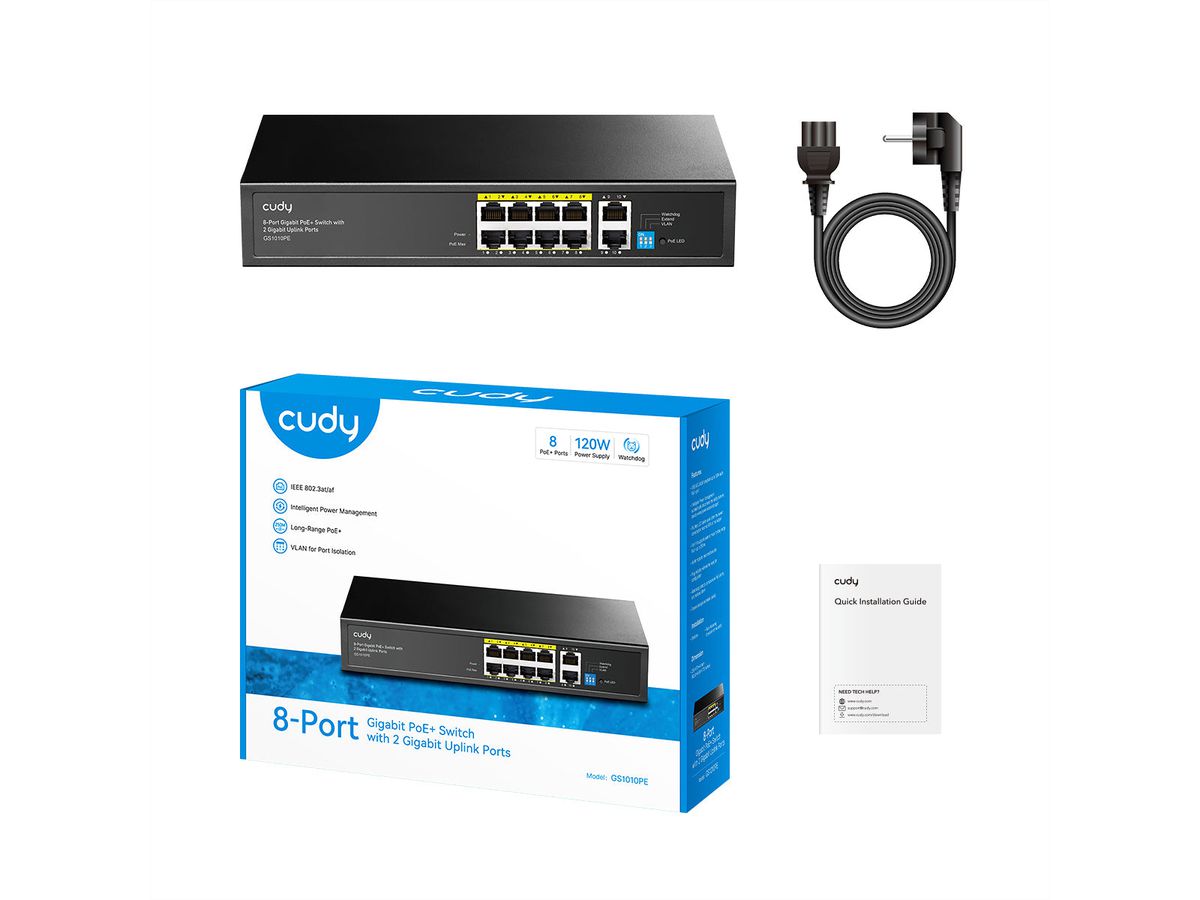 CUDY GS1010PE 8-Port Gigabit PoE+ Switch 2 Gigabit Uplink Ports 120W