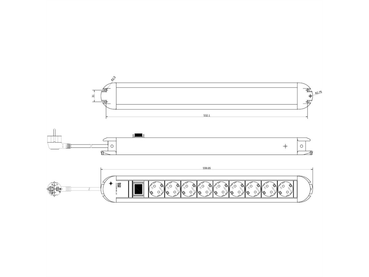 BACHMANN PRIMO Steckdosenleiste 9x Schutzkontakt, Aluminium, mit Schalter, 1,75 m