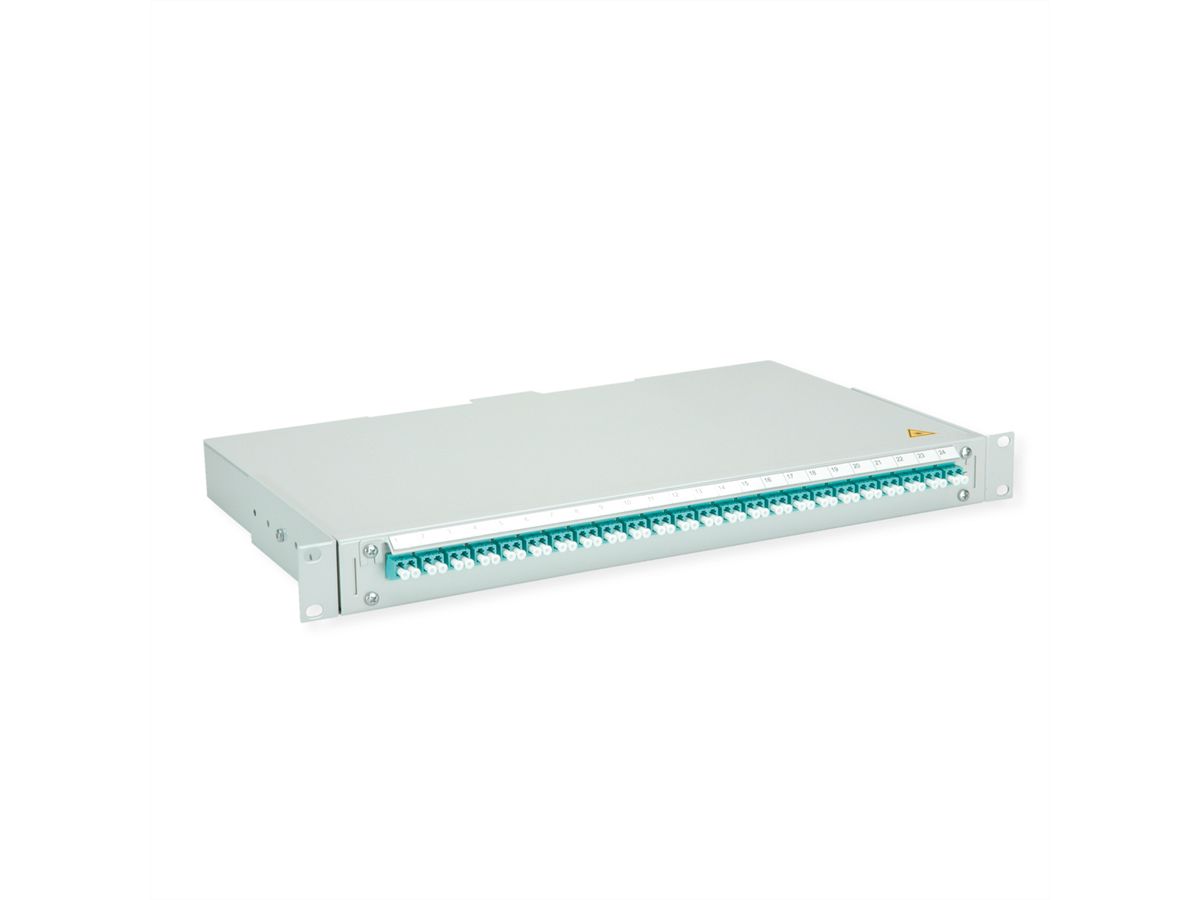 TELEGÄRTNER BASIS V LWL-Panel mit Kupplungen & Pigtails, 24x LC Duplex, türkis, OM3