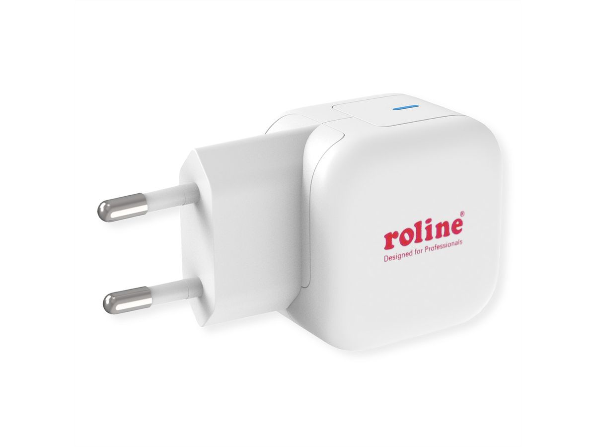 ROLINE USB Charger mit Euro-Stecker, 1 Port Typ-C, GaN, 20W