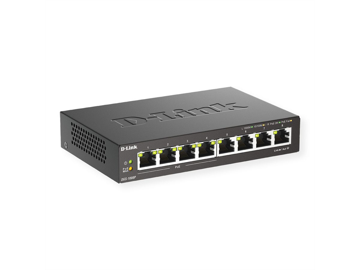 D-Link DGS-1008P 8-Port Gigabit PoE+ Unmanaged Desktop Switch