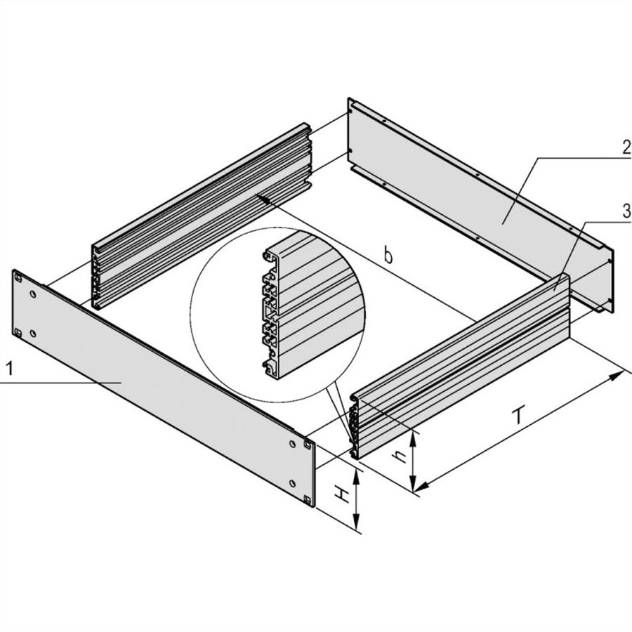 SCHROFF 19"- Einschub Aluminium (Grundbausatz) - MULTIPAC GRUNDAUSB.2HE 220T