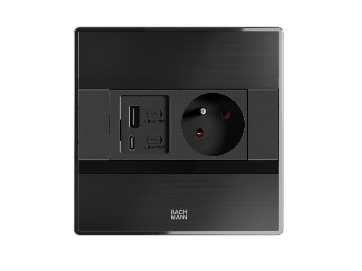 BACHMANN SENSE schwarz 1x UTE, 1x USB A/C L=2,0m AEH