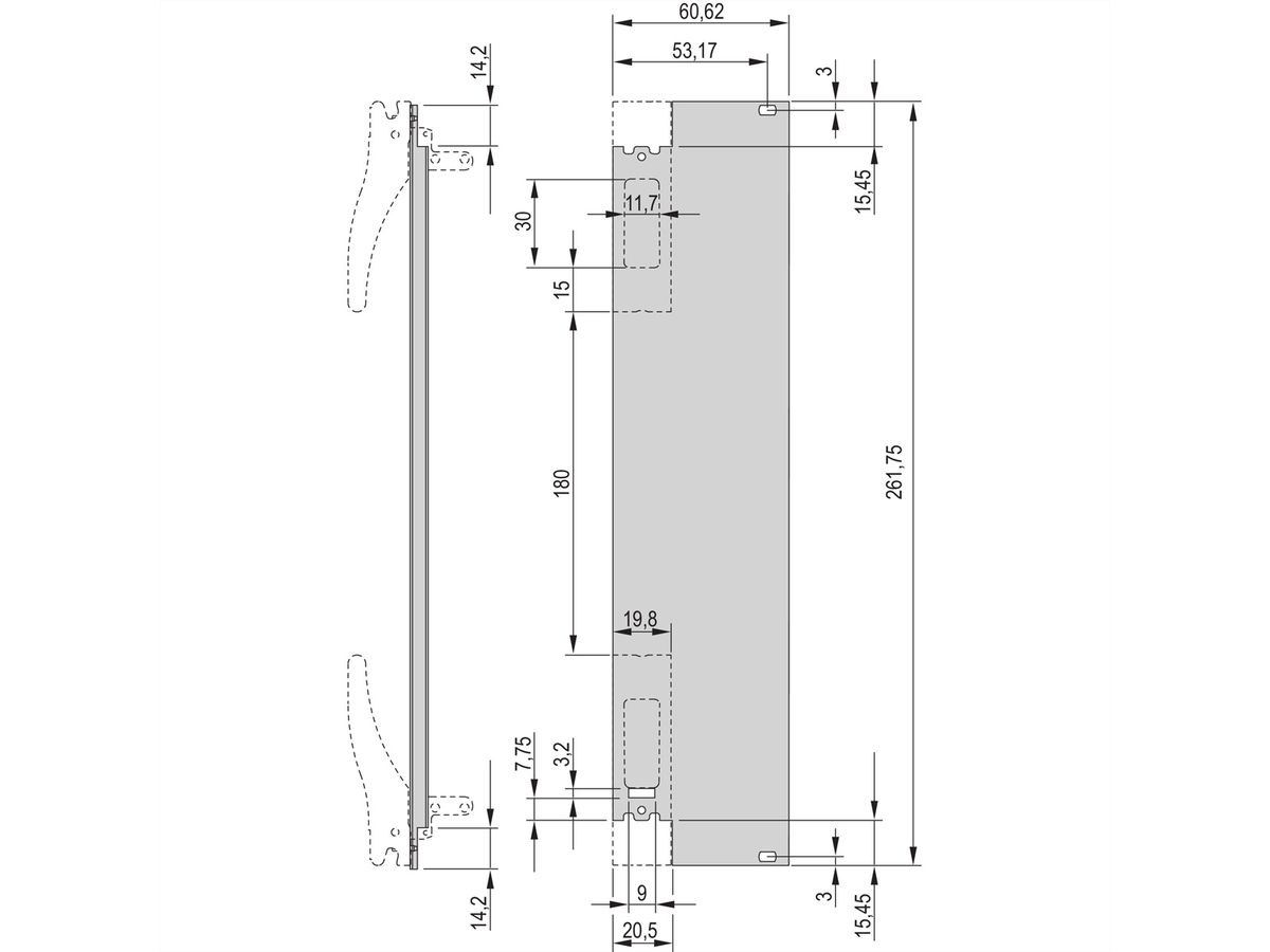 SCHROFF Frontplatte für XL-Griff, 12 TE - FRONTPLATTE XL M.S.6HE 12TE