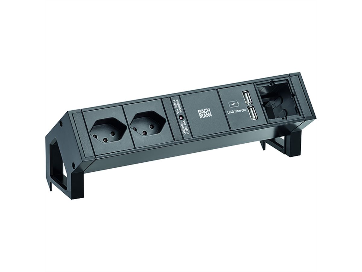 BACHMANN DESK2 2xCH USB Charger 1xCM, Strom 0,2m GST18 RAL9005 Schweiz
