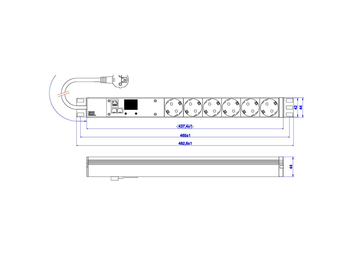 BACHMANN 19 Zoll 1HE BN2000 6xCEE7/3, TCP/IP Strom 2,0m CEE7/7