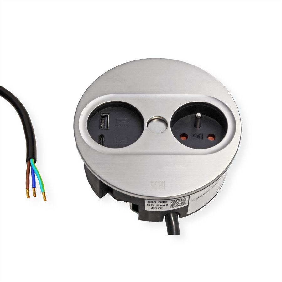 BACHMANN TWIST 2 1xUTE 1xUSB A/C 22W 2,0m AEH Edelstahl-Optik rund