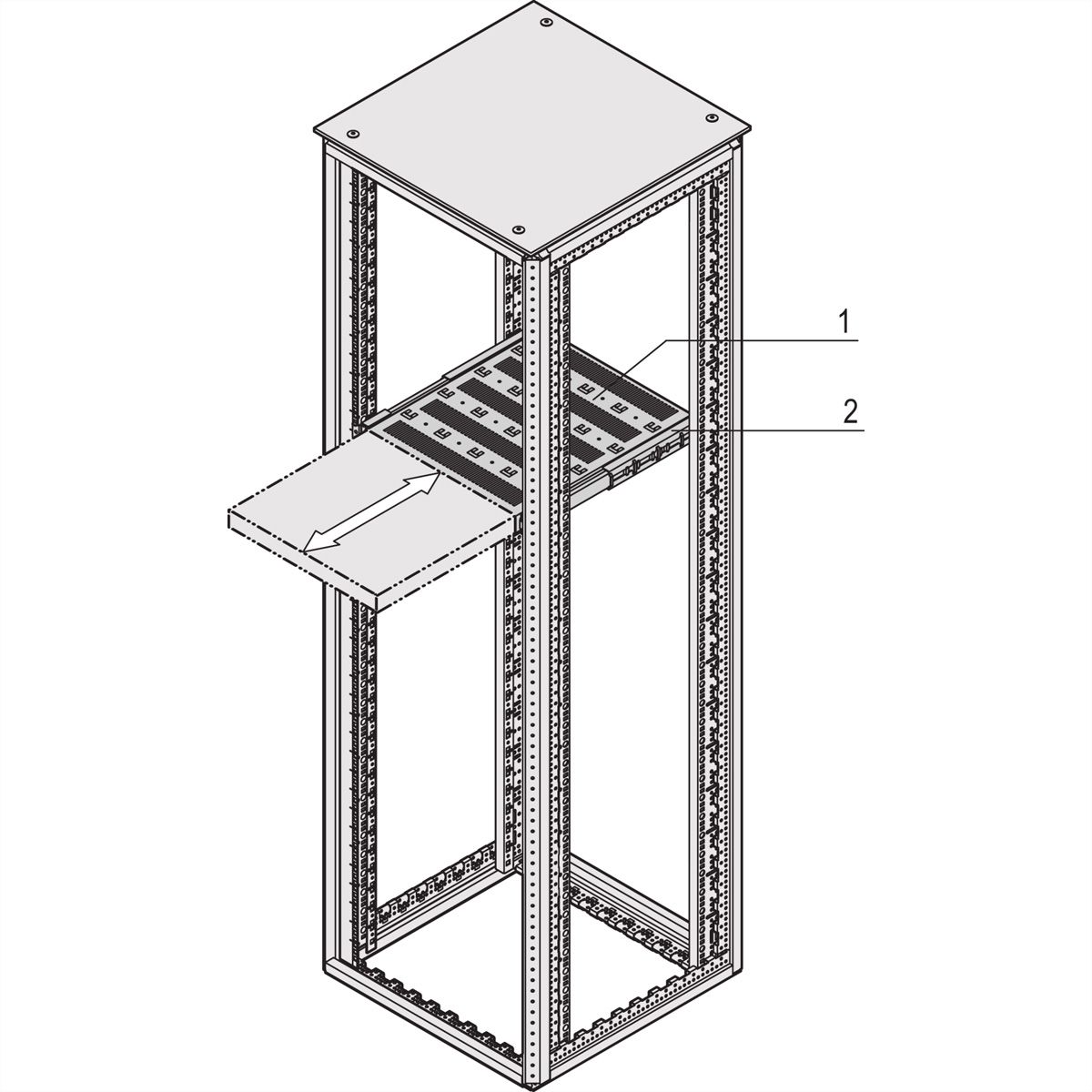 SCHROFF 19''-Fachboden ausziehbar - 19"FA AUS 1HE C=700 RED 7035