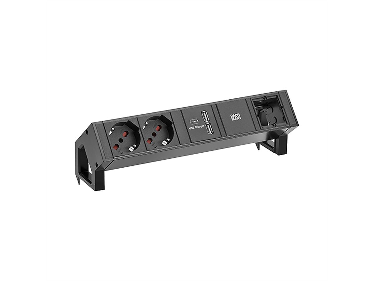 BACHMANN DESK2 2xP40 USB Charger 1xCM, Strom 0,2m GST18 RAL9005, Italia