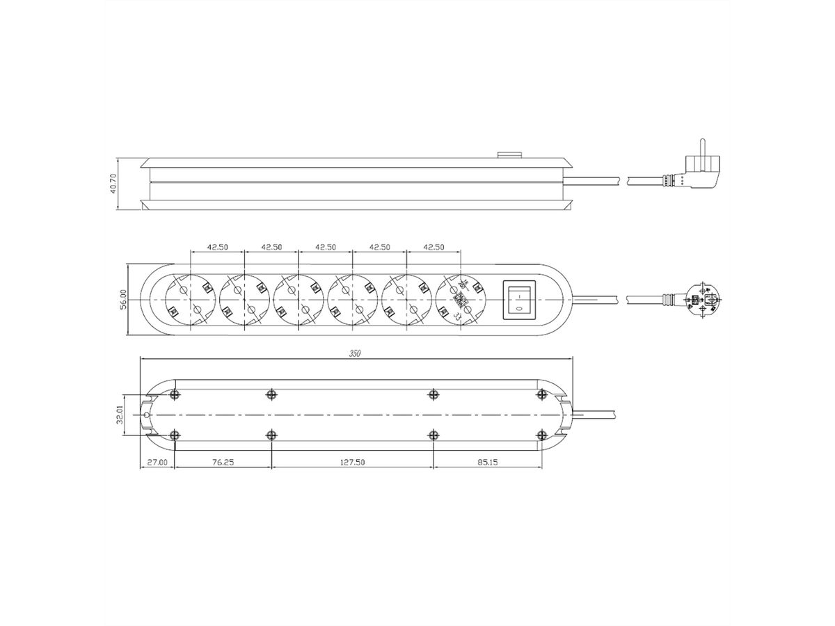 BACHMANN SMART Steckdosenleiste 6x Schutzkontakt, Schalter, weiß, 3 m