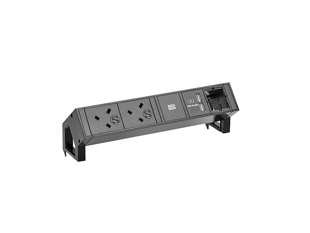 BACHMANN DESK2 2xUK USB Charger 1xCM, 0,2m GST18 RAL9005 United Kingdom