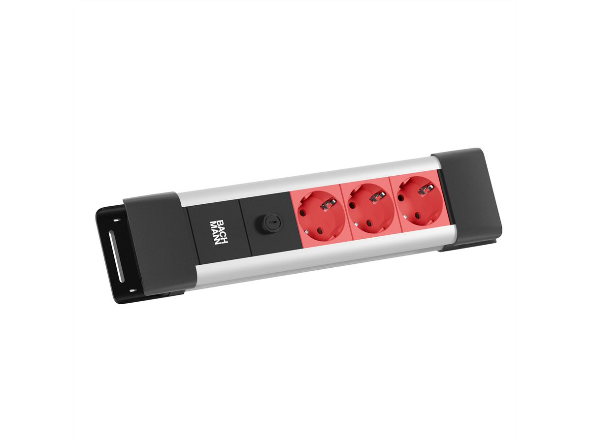 BACHMANN CONNECTUS 3xCEE7/3, 10A  C14-Stecker, rot, 2 m