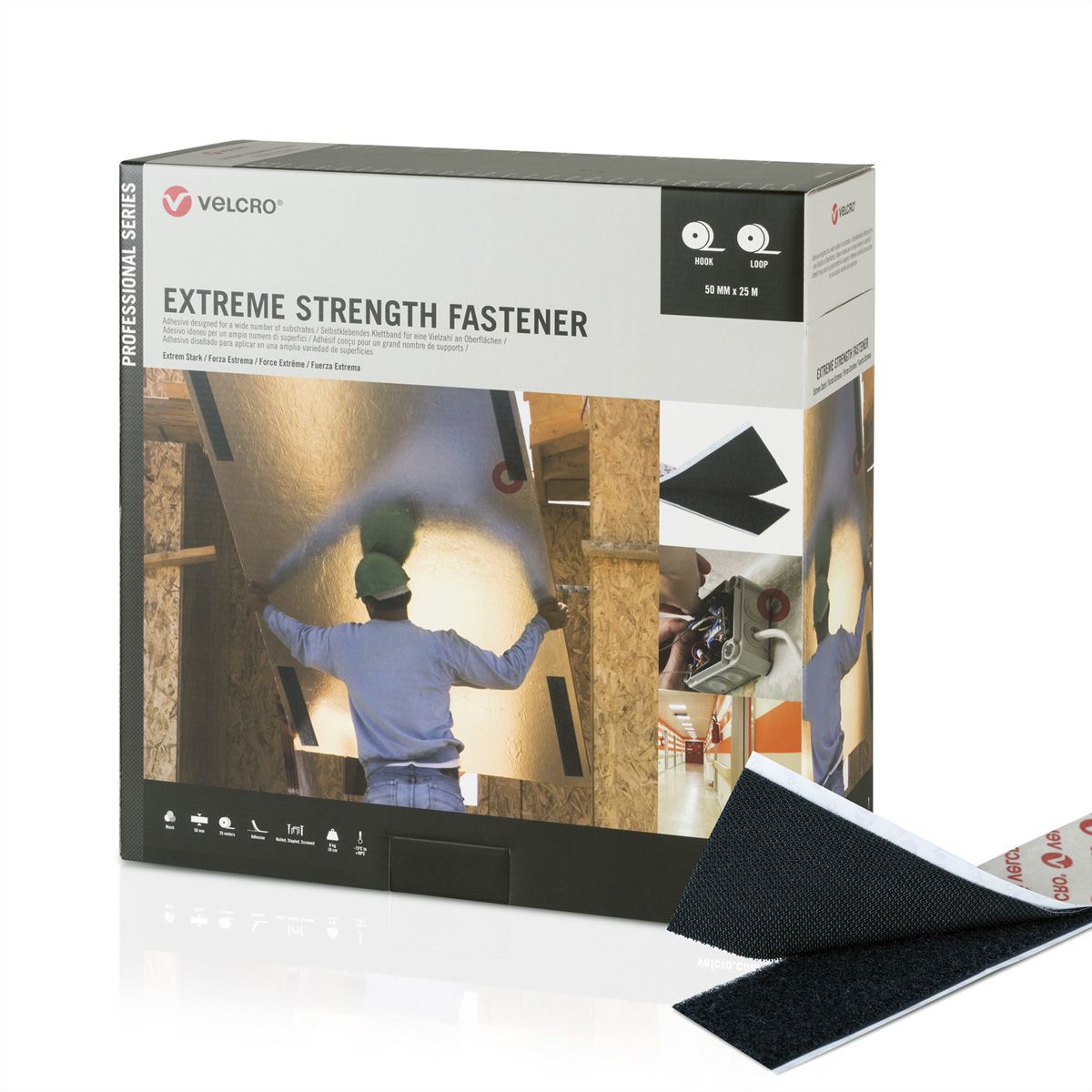 VELCRO® Extreme Strength Fastener 25m Hakenband 25m Flauschband, Haken & Flausch 50mm schwarz