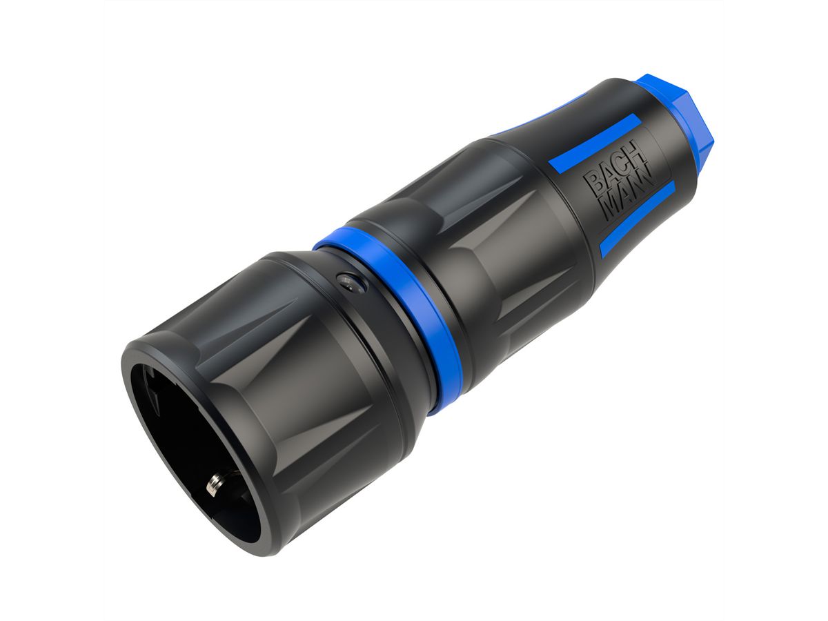 BACHMANN Profi-Schutzkontaktkupplung CEE7/3, gummiert, IP20, schwarz / blau