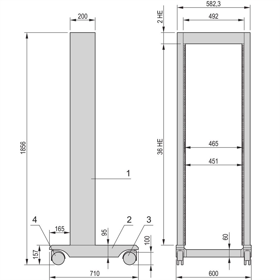 SCHROFF 19"-Laborgestell, fahrbar - 19"LABORGESTELL 36HE RAL7035