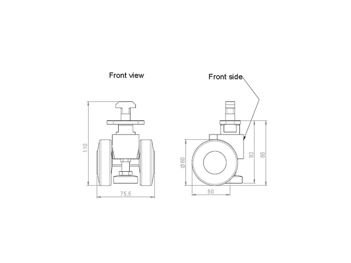 SCHROFF Lenkrollen mit integrierten Nivellierfüssen - LENKROLLEN DIAM 85 F. 400KG
