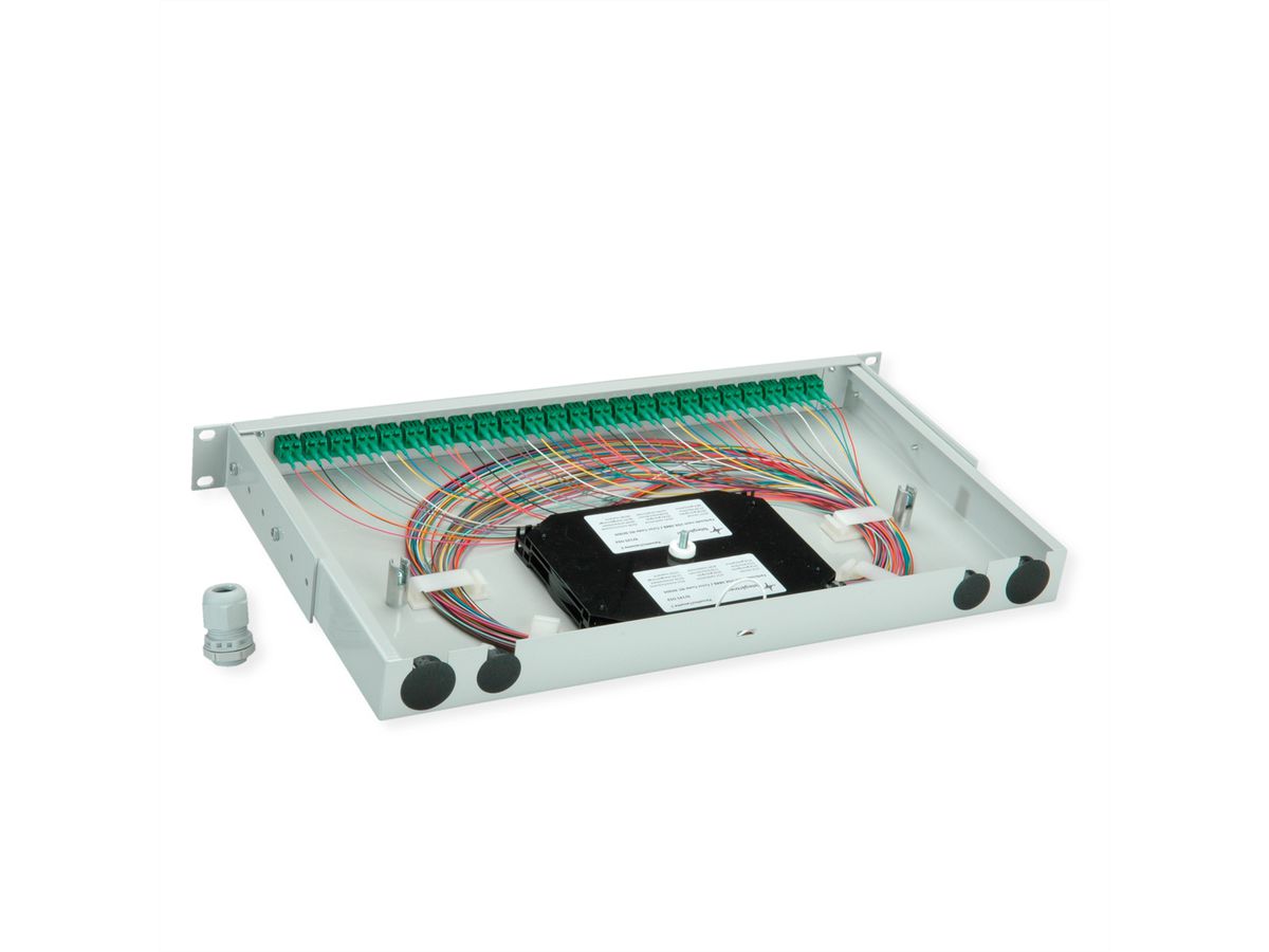 TELEGÄRTNER BASIS V LWL-Panel mit Kupplungen & Pigtails, 24x LC Duplex, grün, OS2 APC