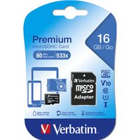 VERBATIM microSDHC Card 16GB Class 10 Retail