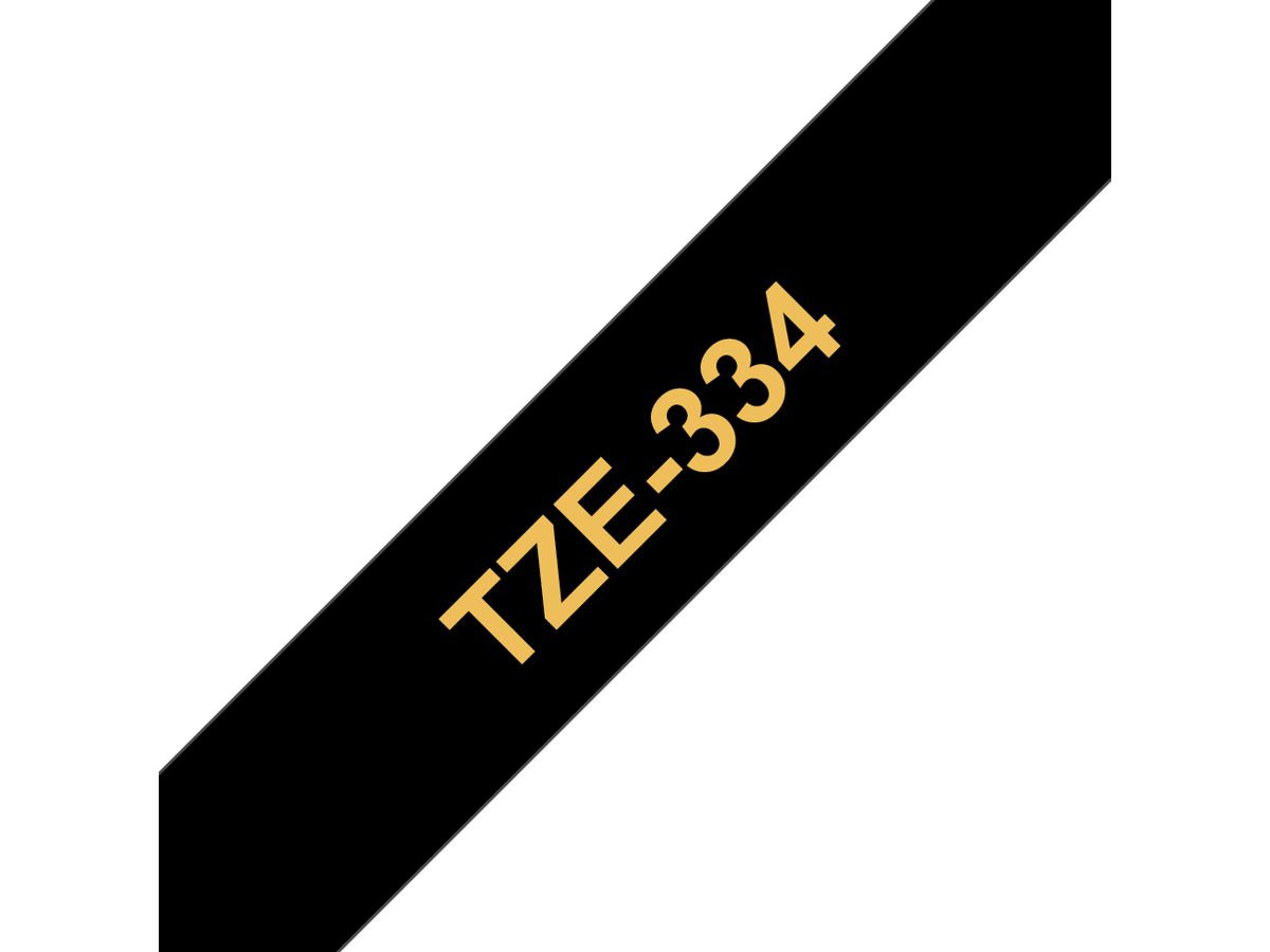 Brother TZE-334 Etiketten erstellendes Band Gold auf Schwarz