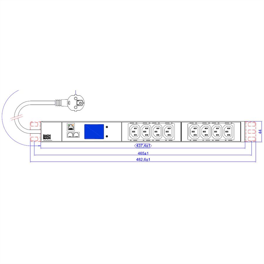 BACHMANN 19 Zoll 1HE BN2000 8xC13, TCP/IP Strom 2,0m CEE7/7
