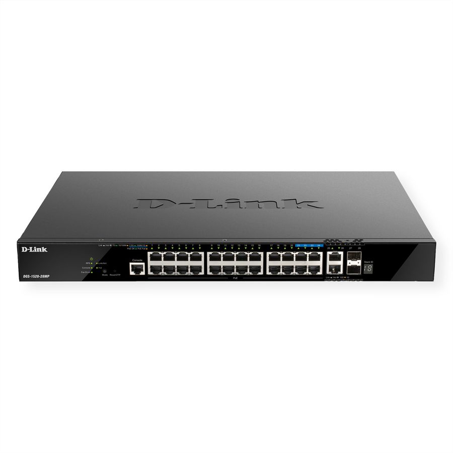 D-Link DGS-1520-28MP/E 28-Port Smart Managed PoE+ Gigabit Stack Switch, 4x 2.5 GE, 4x 10G