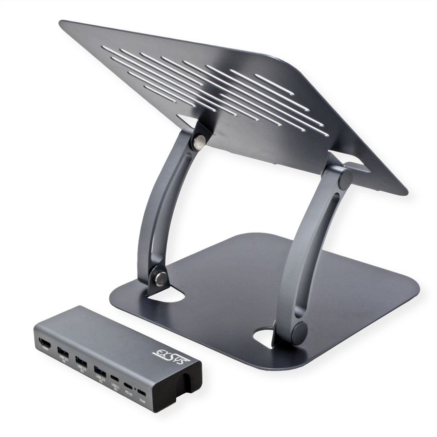 EXSYS EX-1224HM Laptopständer mit abnehmbarer 7 in 1 USB-C Dockingstation