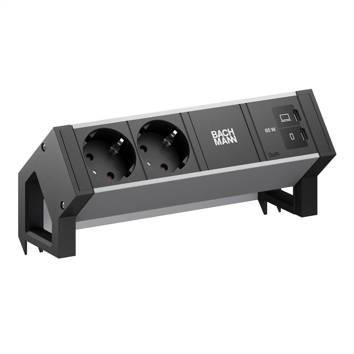BACHMANN DESK2 ALU BLACK 2xCEE7/3, 1xUSB C/C 65W L=0,2m