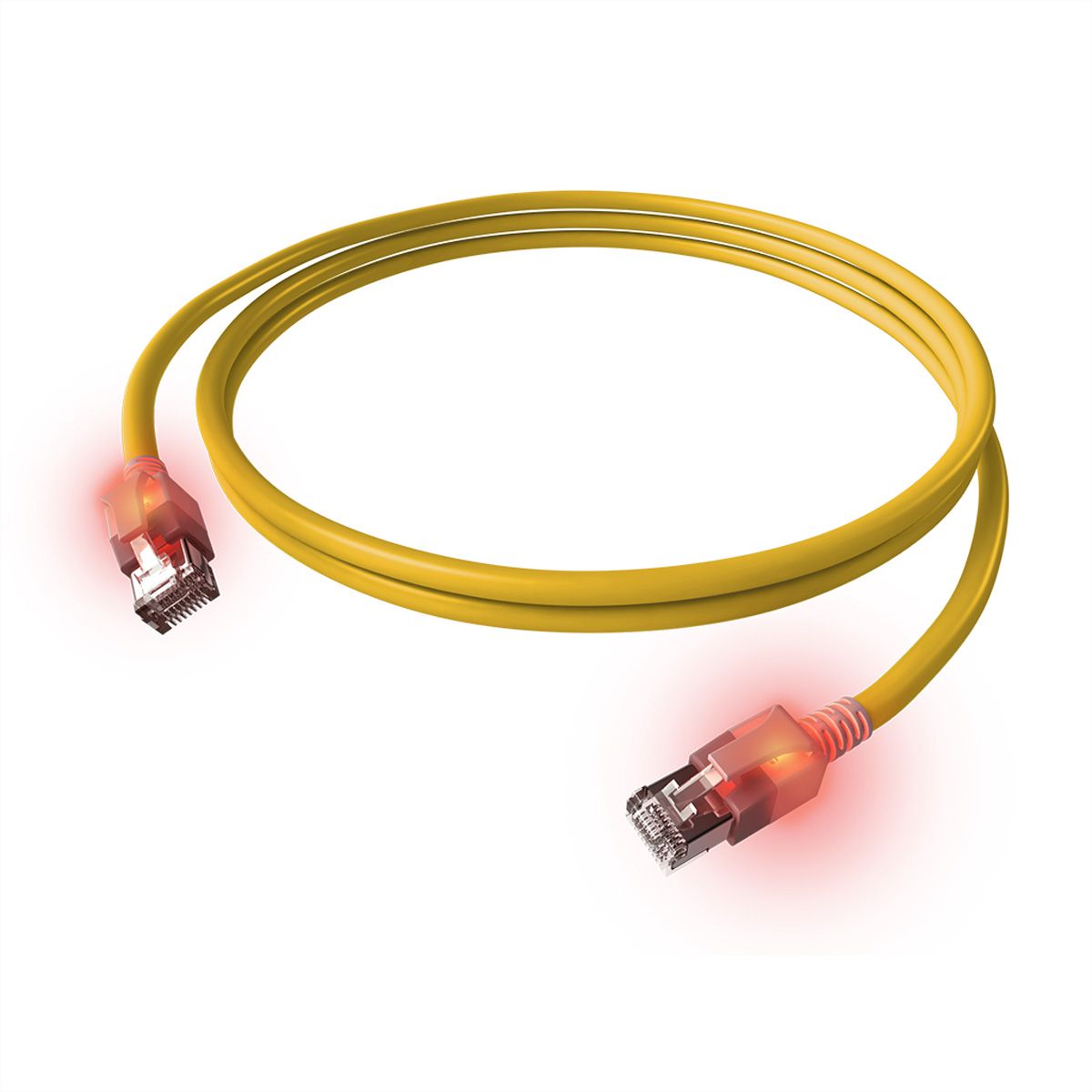 EasyLan DualBoot LED Patchkabel RJ45 S/FTP Cat.6A (Class EA), mit saCon Stecker, LSOH, gelb, 7,5 m