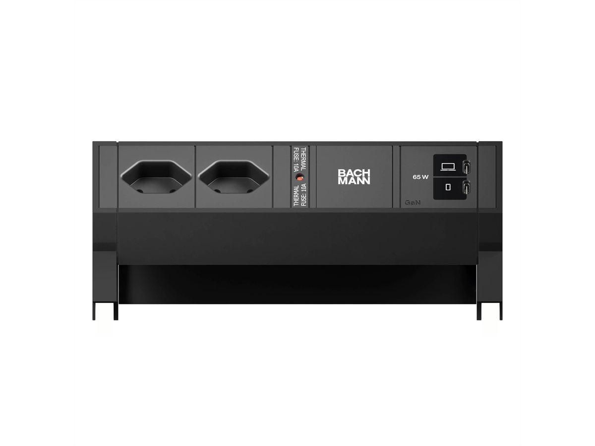 BACHMANN DESK2 2xCH 90° 1xUSB C/C 65W, L=0,2m RAL9005
