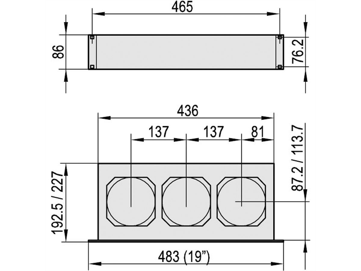 SCHROFF 19" Drucklüfter 2 HE für Kartentiefe 160 mm - DRUCKLUEFT.2HE 115V FR.GRILL