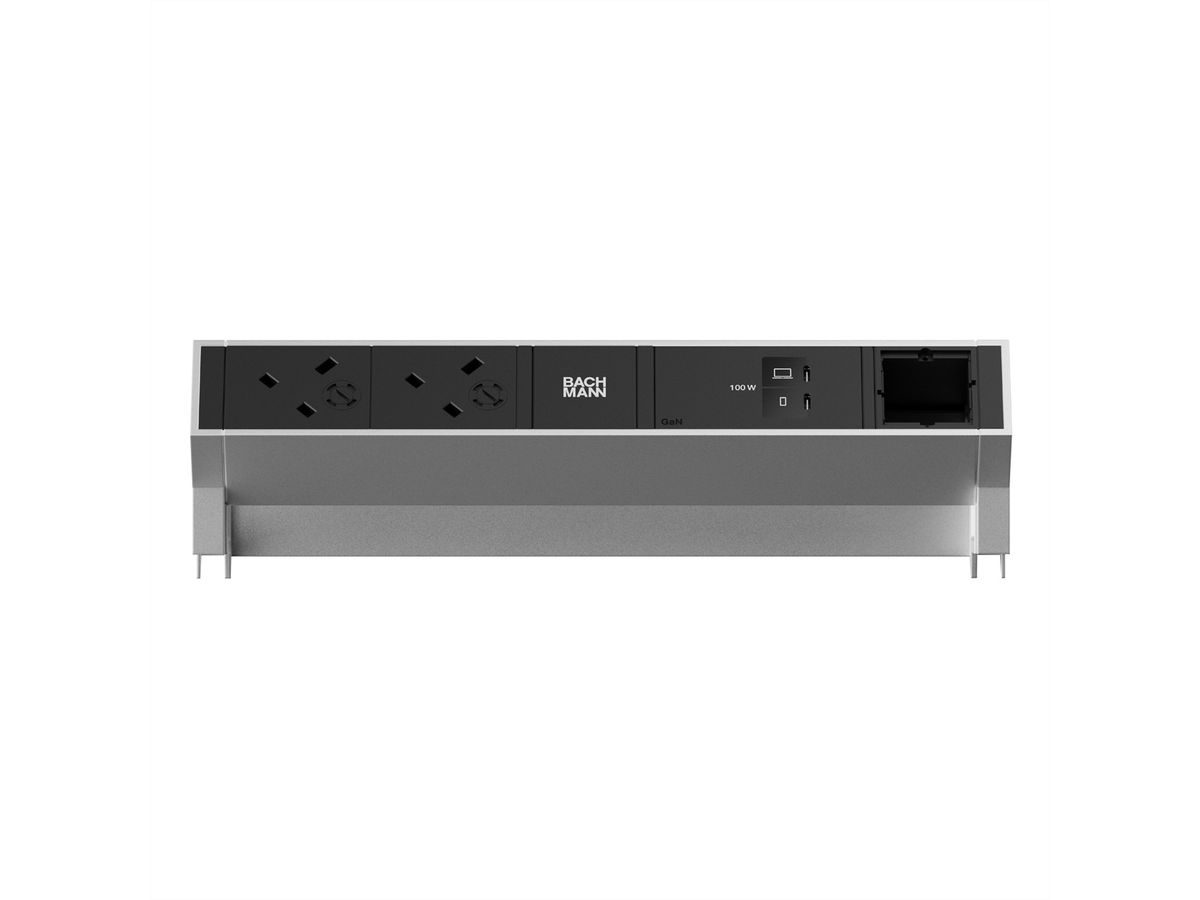 BACHMANN DESK2 2xUK 45° 3,15A, 1xUSB C/C 100W 1xCM L=0,2m INOX