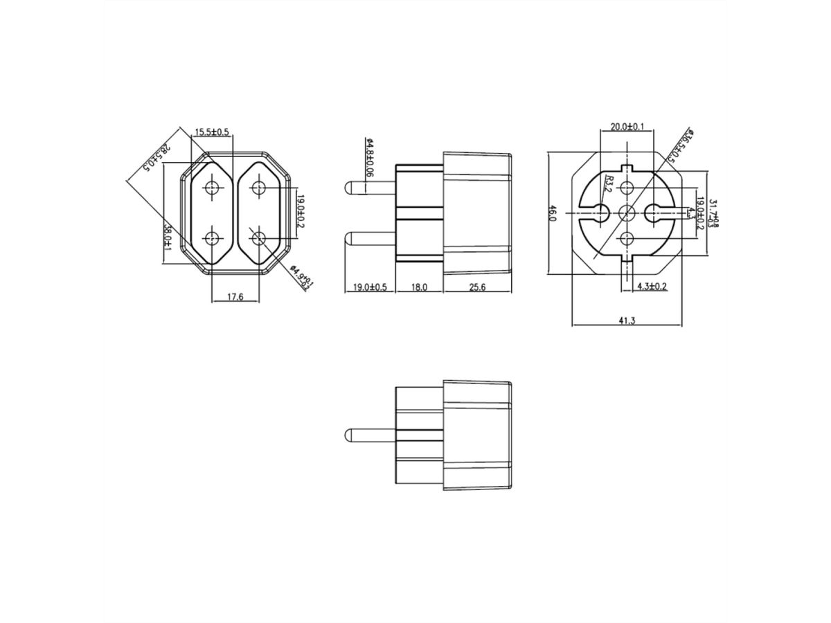 BACHMANN Euro-Doppelstecker, 1x Schutzkontakt-Stecker, 2x Euro-Buchse