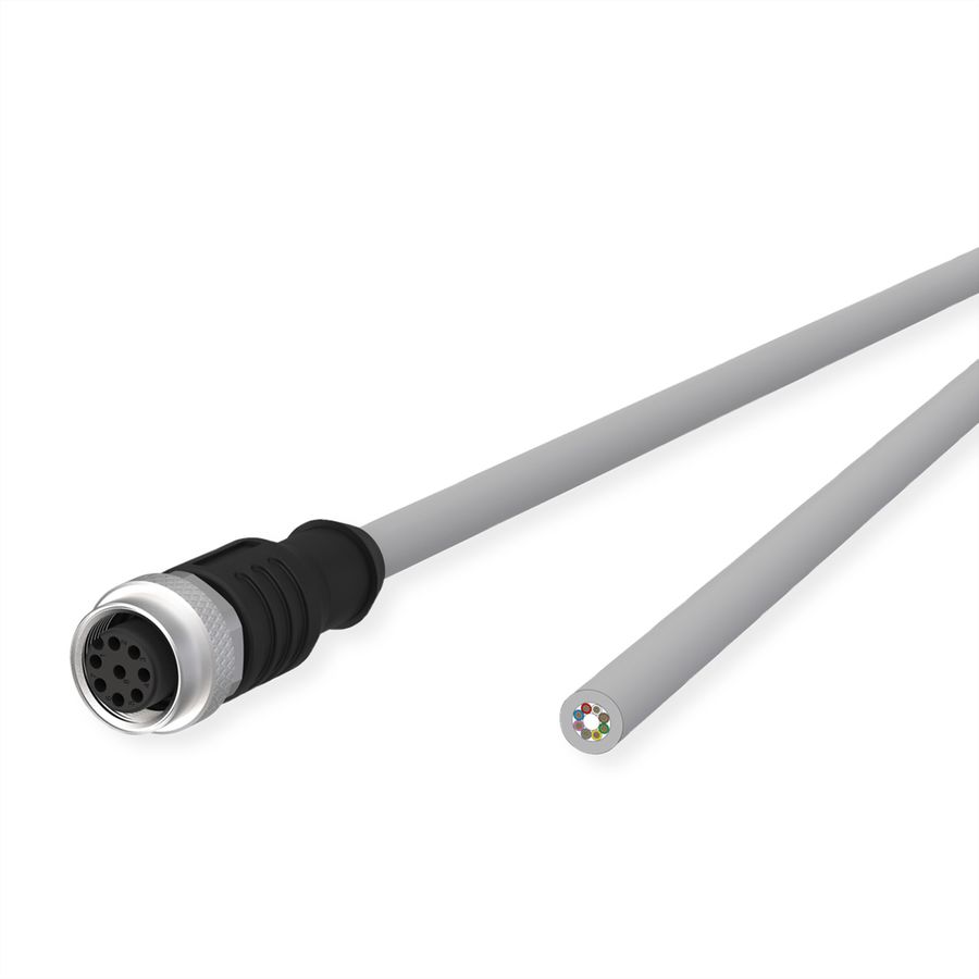 METZ CONNECT M12 Sensor-/Aktorleitung, A-kodiert, M12 Buchse gerade - freies Leitungsende, grau, 10 m
