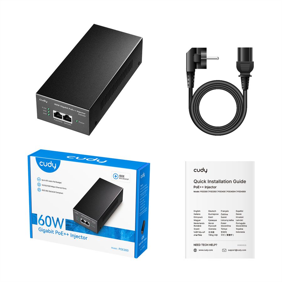 CUDY POE300 60W Gigabit PoE+ Injektor
