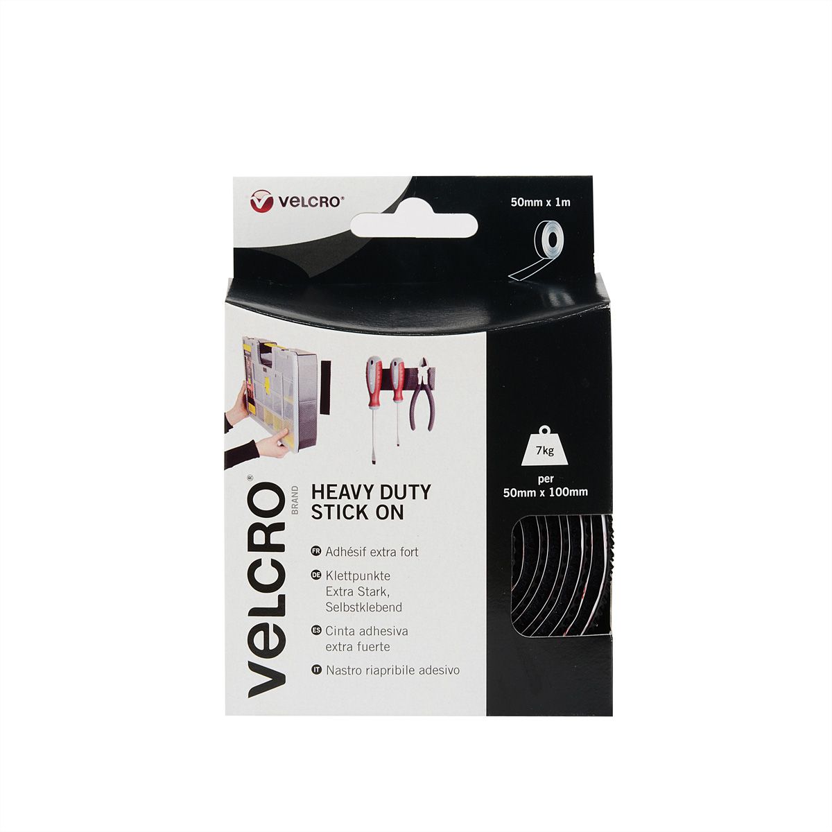 VELCRO® Klettband Extra Stark Selbstklebend, Haken & Flausch 50mm x 1m Schwarz